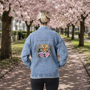 Tiger Henna Pink Purple Blumen Jeansjacke