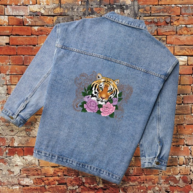 Tiger Henna Pink Purple Blumen Jeansjacke (Von Creator hochgeladen)