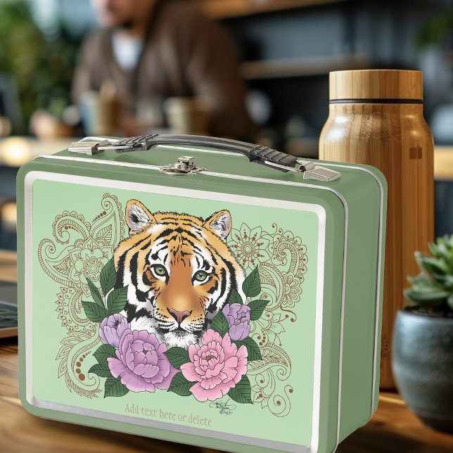 Tiger Henna Pink Purple Blumen Metall Brotdose (Von Creator hochgeladen)