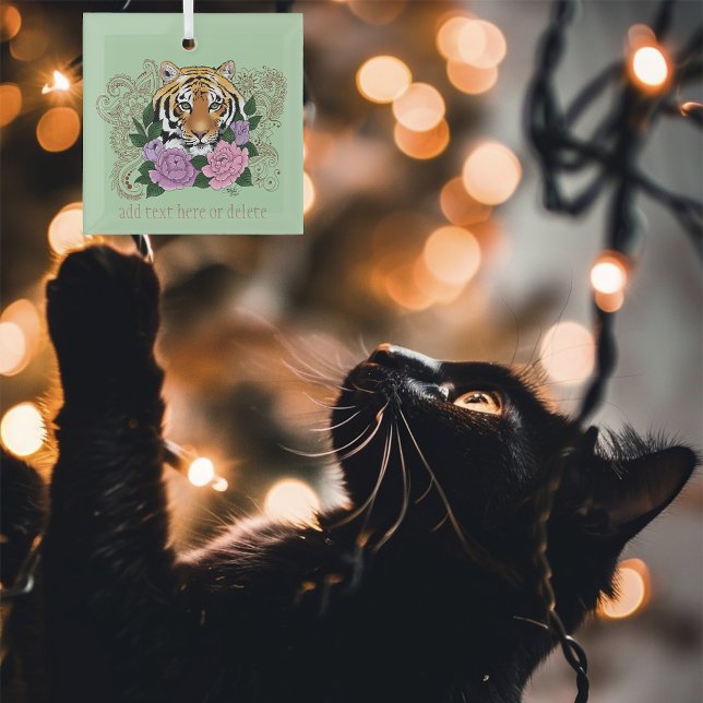 Tiger Henna Pink Purple Blumen Ornament Aus Glas (Von Creator hochgeladen)