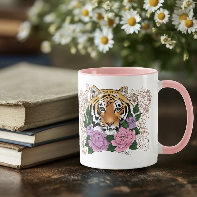 Tiger Henna Pink Purple Blumen Tasse (Von Creator hochgeladen)