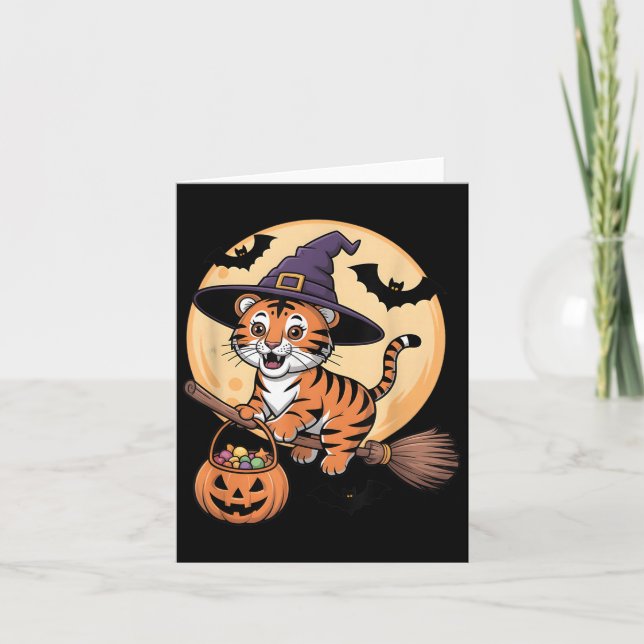 Tiger Hexenhut Pumpkin Halloween Kostüm Men Wome Karte (Vorderseite)