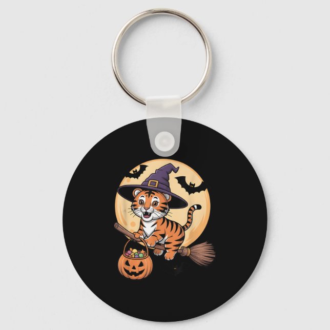 Tiger Hexenhut Pumpkin Halloween Kostüm Men Wome Schlüsselanhänger (Vorderseite)