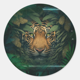 Tiger hiding in Foliage                Runder Aufkleber