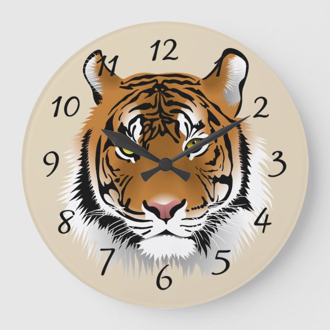 Tiger-Hintergrund Große Wanduhr (Vorderseite)