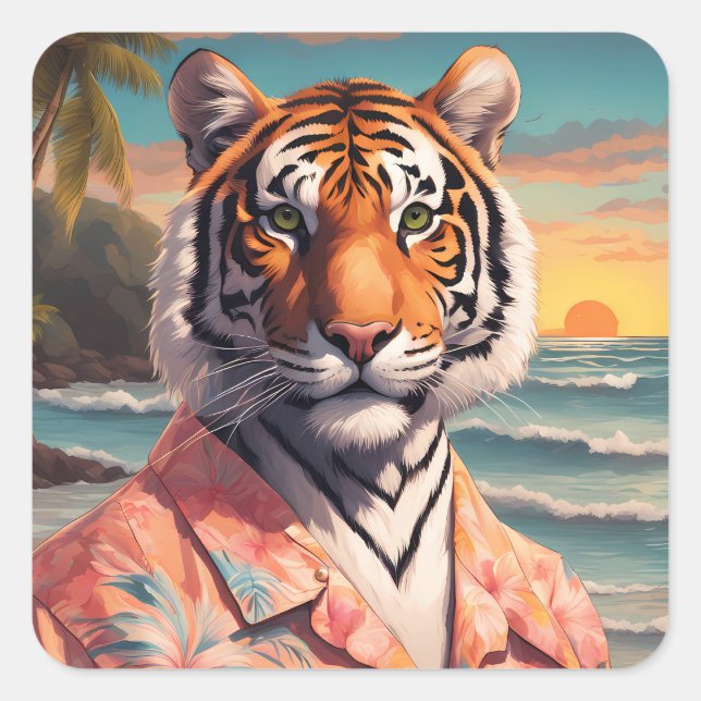Tiger Holiday Quadratischer Aufkleber (Vorderseite)