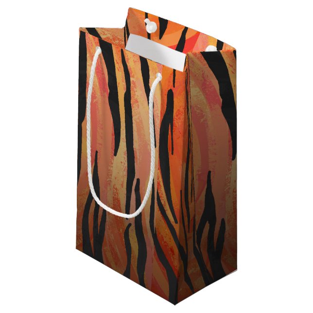 Tiger Hot orange und Black Print Kleine Geschenktüte (Vorderseite Schrägansicht)