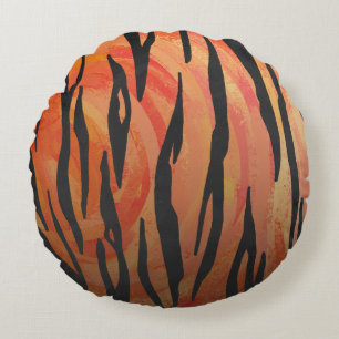 Tiger Hot orange und Black Print Rundes Kissen