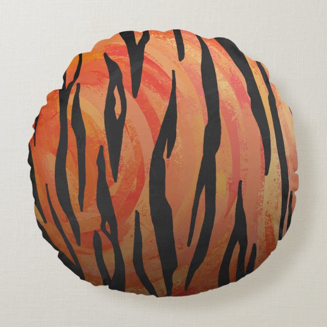 Tiger Hot orange und Black Print Rundes Kissen (Vorderseite)