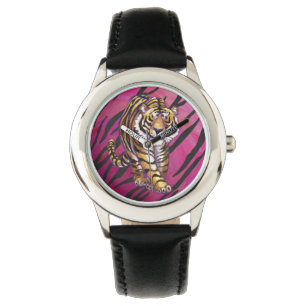 Tiger Hot Pink und Black Print Armbanduhr