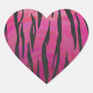 Tiger Hot Pink und Black Print Herz-Aufkleber