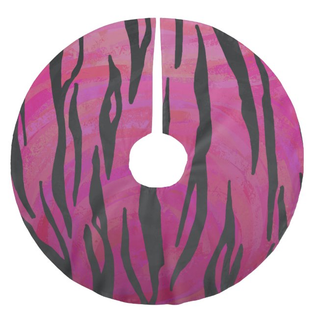 Tiger Hot Pink und Black Print Polyester Weihnachtsbaumdecke (Vorderseite)