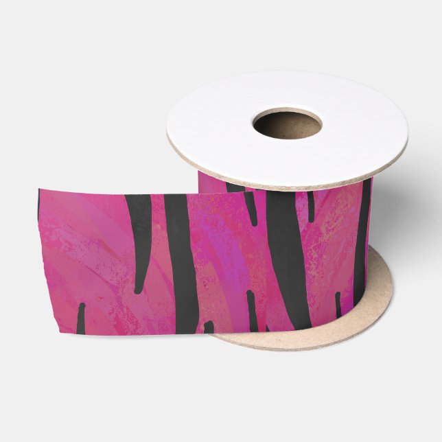 Tiger Hot Pink und Black Print Satinband (Spule)