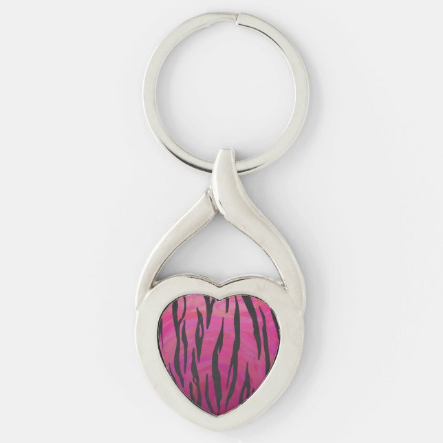 Tiger Hot Pink und Black Print Schlüsselanhänger (Vorderseite)