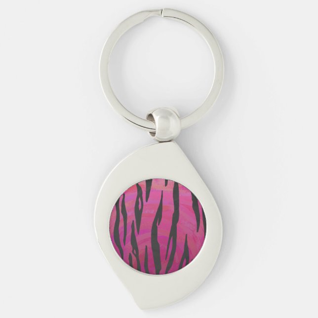 Tiger Hot Pink und Black Print Schlüsselanhänger (Vorderseite)