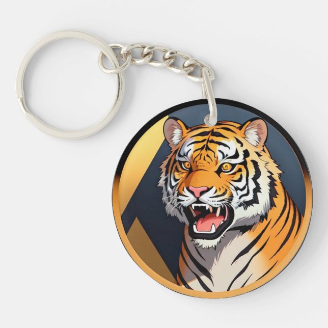 Tiger-Illustration mit intensivem Ausdruck Schlüsselanhänger (Vorderseite)