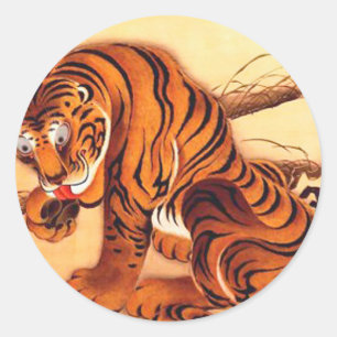 Tiger Illustration von Ito Jakuchu Runder Aufkleber