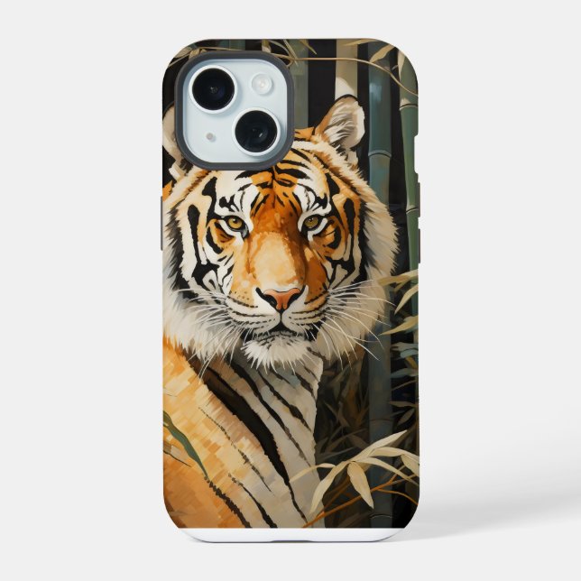 Tiger im Bambuswald iPhone 15 Hülle (Rückseite)