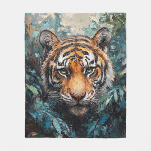 Tiger im Dschungel-Porträtgemälde Fleecedecke
