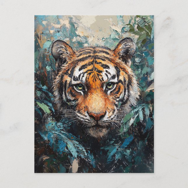 Tiger im Dschungel Porträtmalerei Postkarte (Vorderseite)