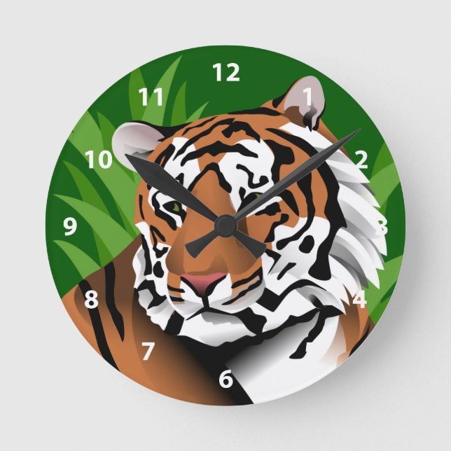 Tiger im Dschungel Runde Wanduhr (Vorderseite)