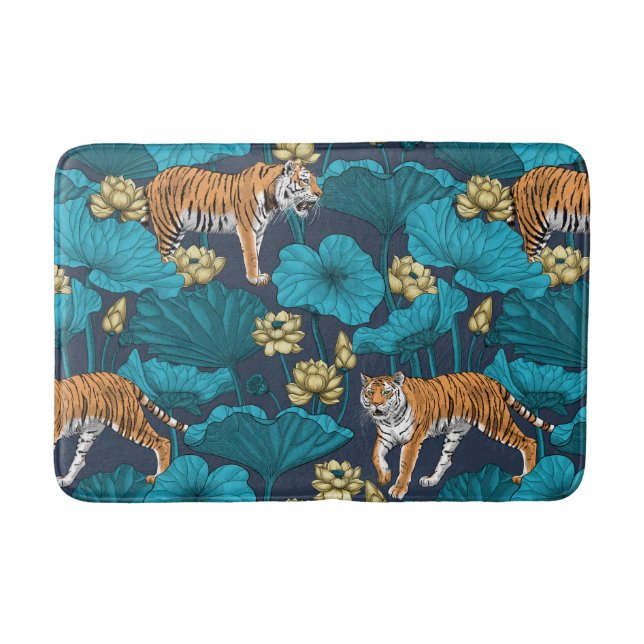 Tiger im gelben Lotusteich Badematte (Vorderseite)