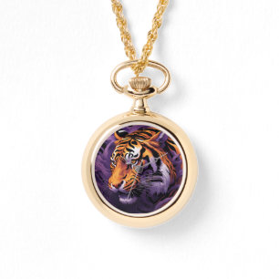 Tiger im lila armbanduhr