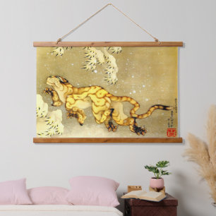 Tiger im Schnee Katsushika Hokusai 1849 Wandteppich Mit Holzrahmen