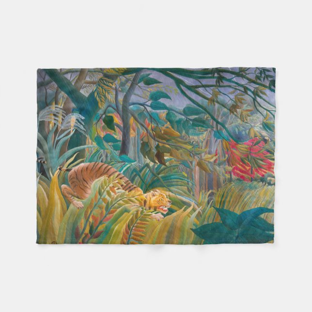 Tiger im tropischen Regenwald Exotischer Dschungel Fleecedecke (Vorderseite (Horizontal))