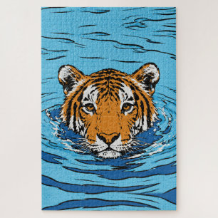 Tiger im Wasser – Pop-Art-Wildnisporträt