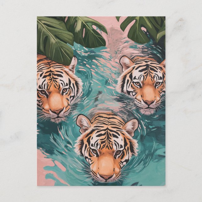 Tiger im Wasserabenteuer Postkarte (Vorderseite)