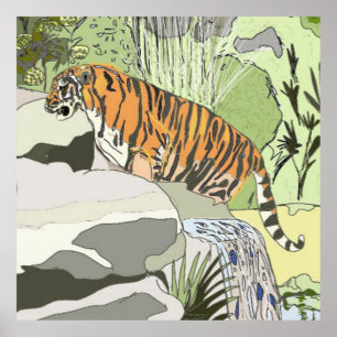 Tiger im Wasserfall Poster