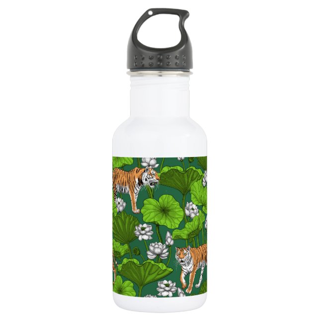 Tiger im weißen Lotusteich Edelstahlflasche (Vorderseite)