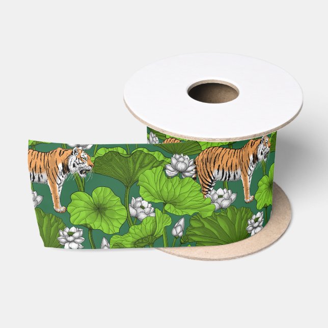 Tiger im weißen Lotusteich Satinband (Spule)
