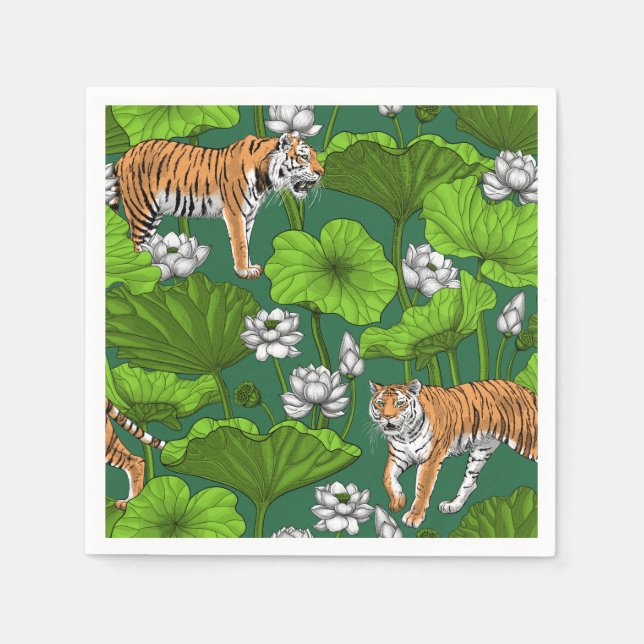 Tiger im weißen Lotusteich Serviette (Vorderseite)