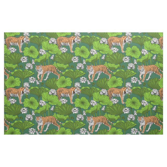 Tiger im weißen Lotusteich Stoff (Fat Quarter (45,7 x 55,9 cm))