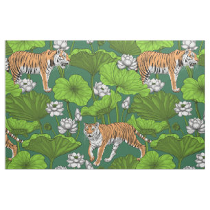 Tiger im weißen Lotusteich Stoff