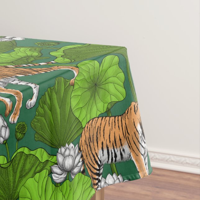 Tiger im weißen Lotusteich Tischdecke (Beispiel)