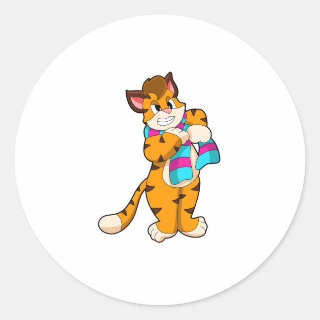 Tiger im Winter mit Scarf Runder Aufkleber (Vorderseite)