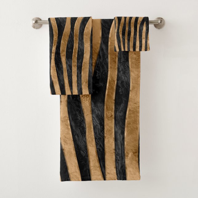 Tiger Imitat Pelz Textilien Schwarzer Abalone und  Badhandtuch Set (Insitu)