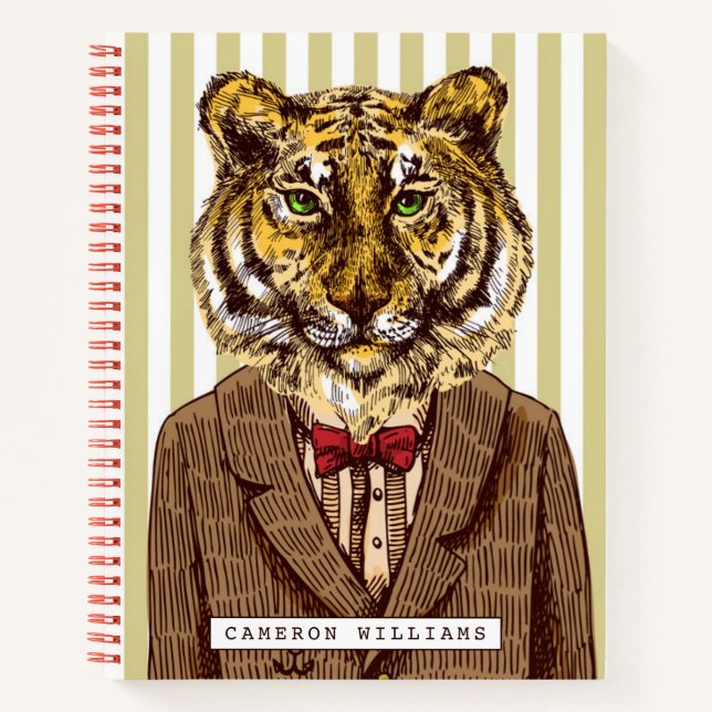 Tiger in Abend Wear | Name hinzufügen Notizbuch (Vorderseite)