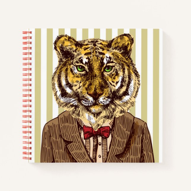 Tiger in Abend Wear Notizbuch (Vorderseite)