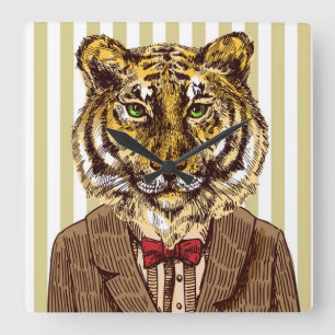 Tiger in Abend Wear Quadratische Wanduhr