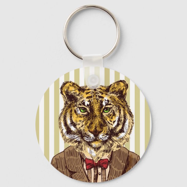 Tiger in Abend Wear Schlüsselanhänger (Vorderseite)