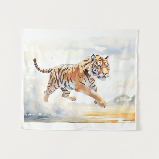 Tiger in Aktion 2 Wandteppich (Vorderseite (Horizontal))