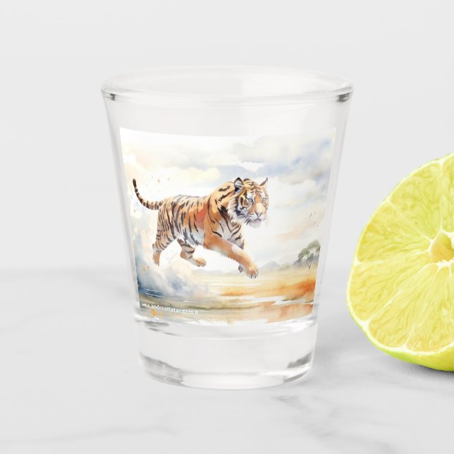 Tiger in Aktion Schnapsglas (Vorderseite)