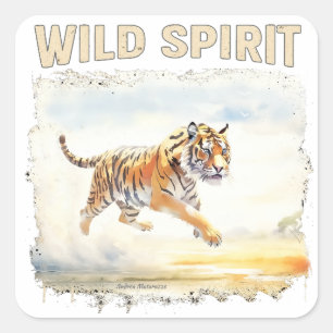 Tiger in Aktion - Wilder Geist Quadratischer Aufkleber