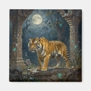 Tiger in alten Dünen unter dem Vollmond Magnet