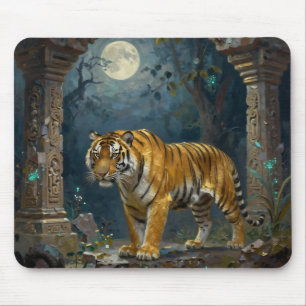Tiger in alten Dünen unter dem Vollmond Mousepad