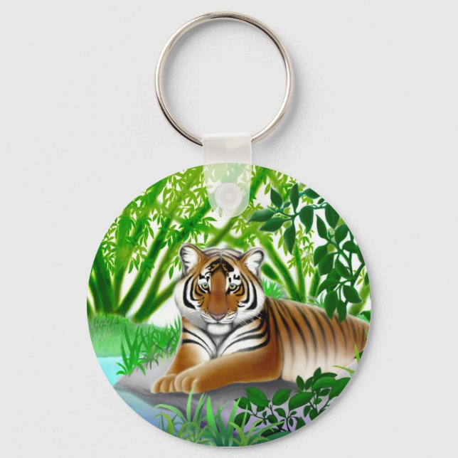 Tiger in Bambus Dschungel Schlüsselanhänger (Vorderseite)